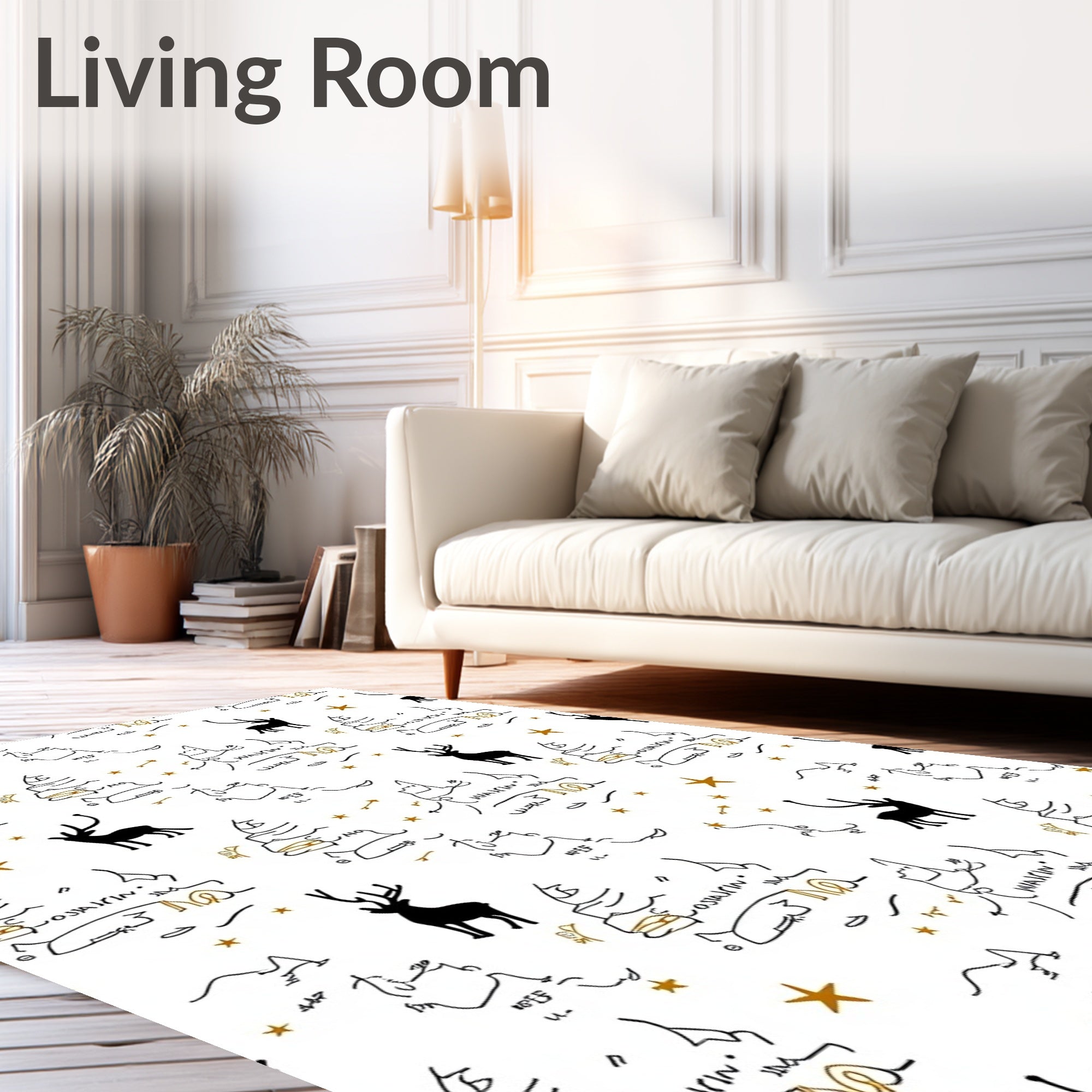 Gold Star Reindeer Sketchy Whimsy Rug