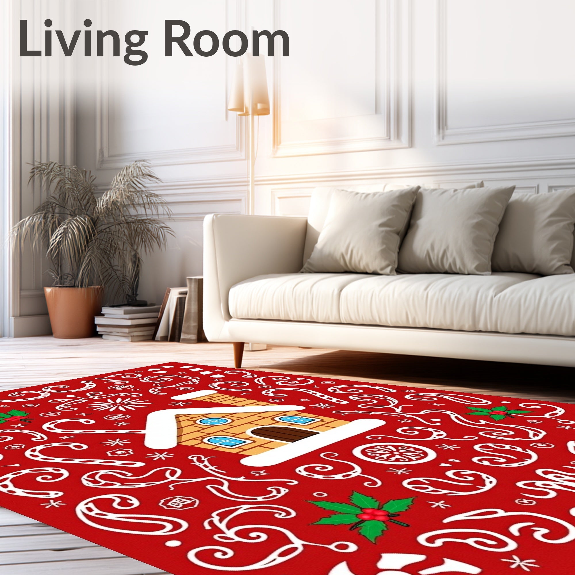 Whimsical Festive Gingerbread House Red Rug