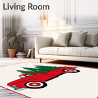 Vintage Red Truck Pine Trees Rug