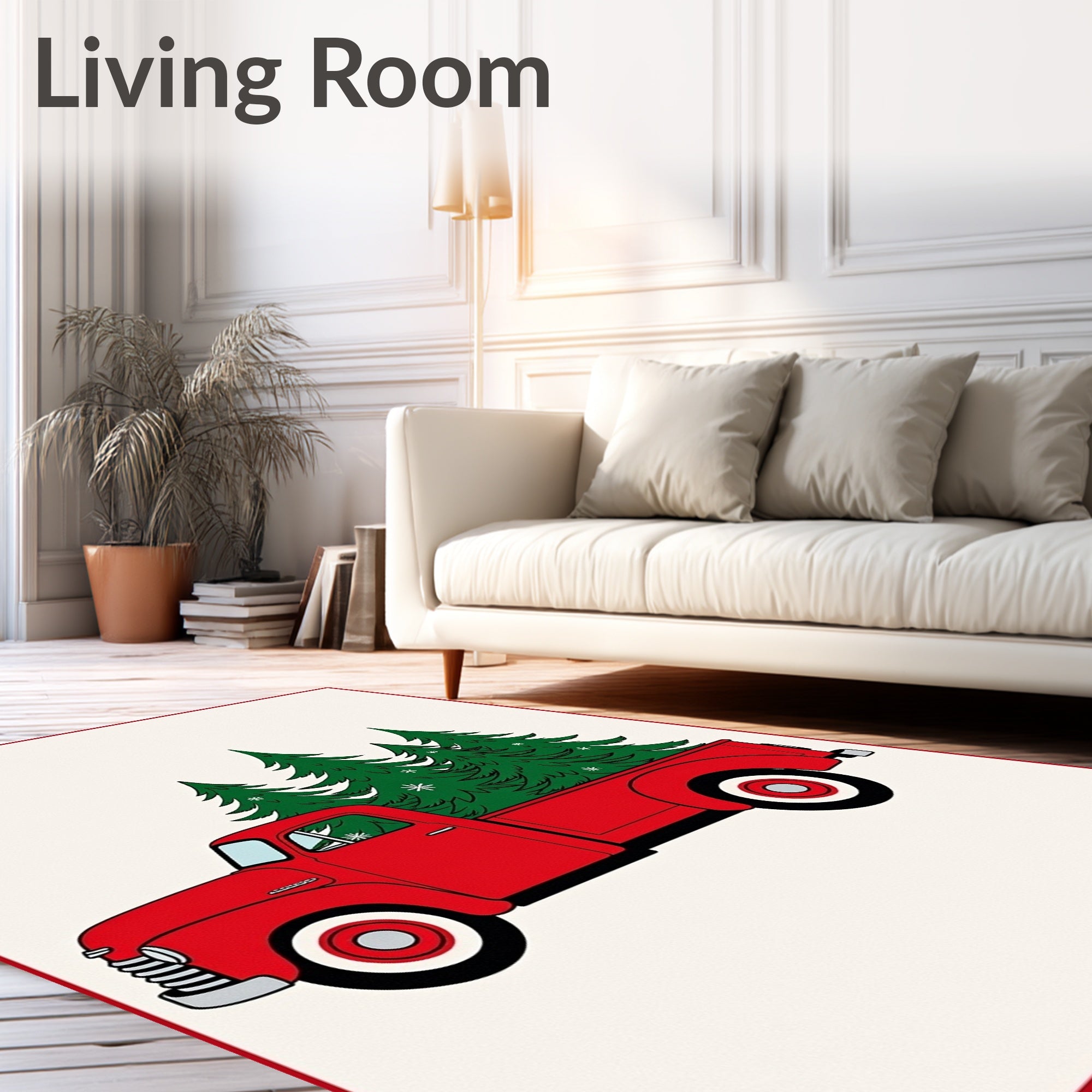 Vintage Red Truck Pine Trees Rug