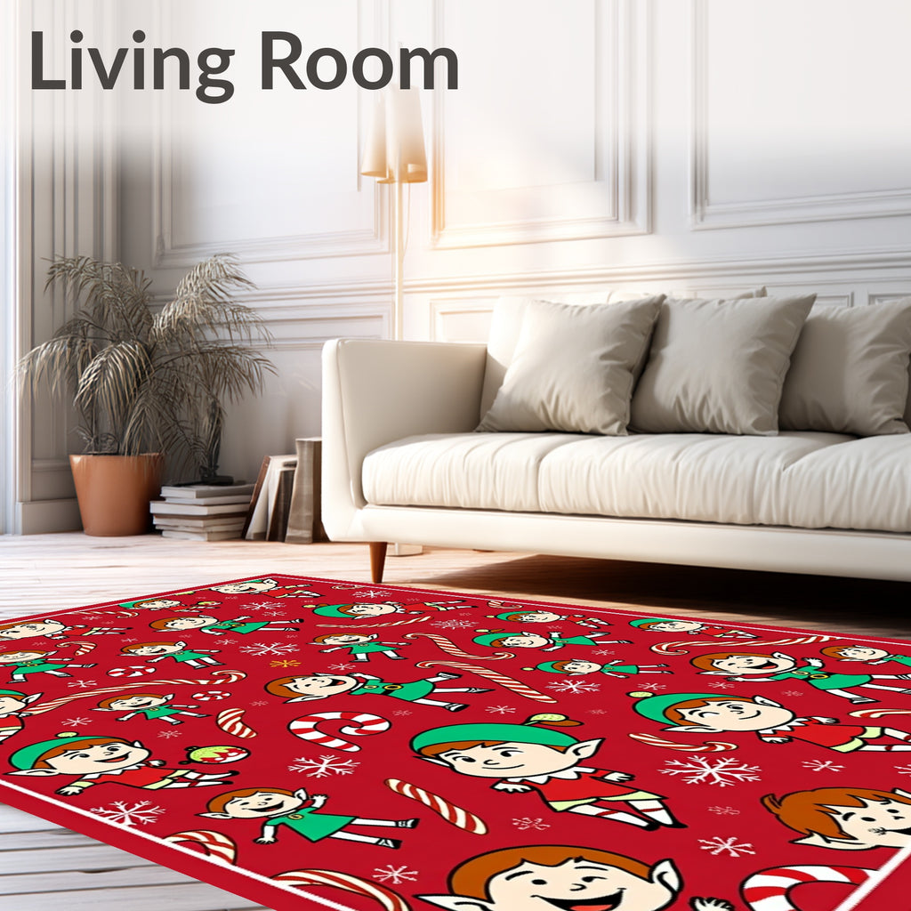 Playful Elves Candy Cane Snowflake Collage Rug