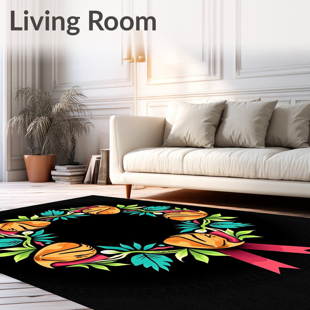 Whimsical Orange Bell Botanical Garland Rug