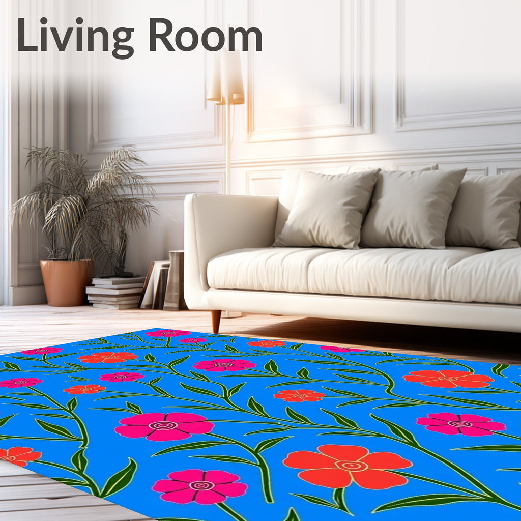 Vibrant Fuchsia Orange Floral Vine Rug