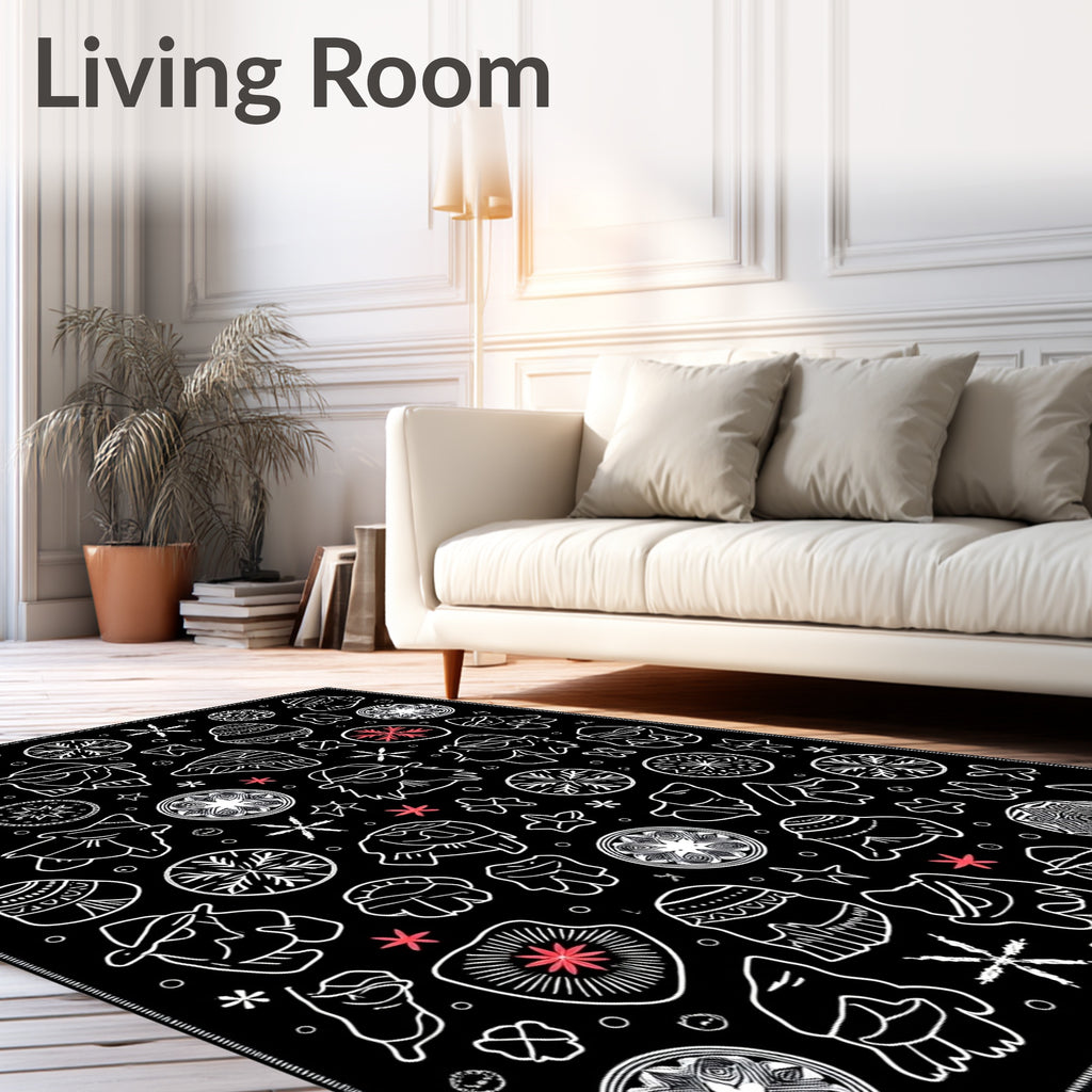 Whimsical Red Starburst Characters Rug