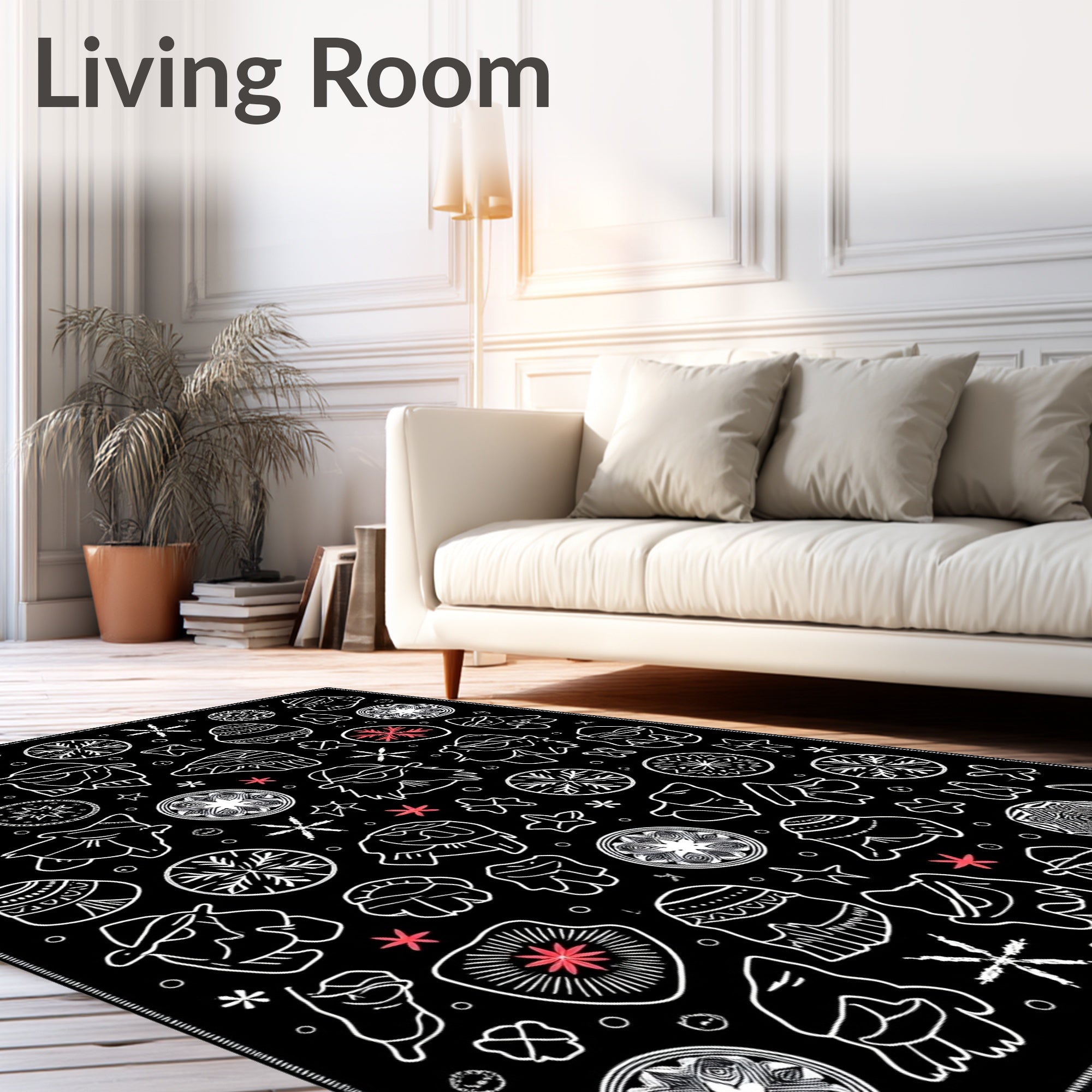 Whimsical Red Starburst Characters Rug