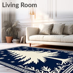 Winter Evergreen Snowflake Midnight Rug
