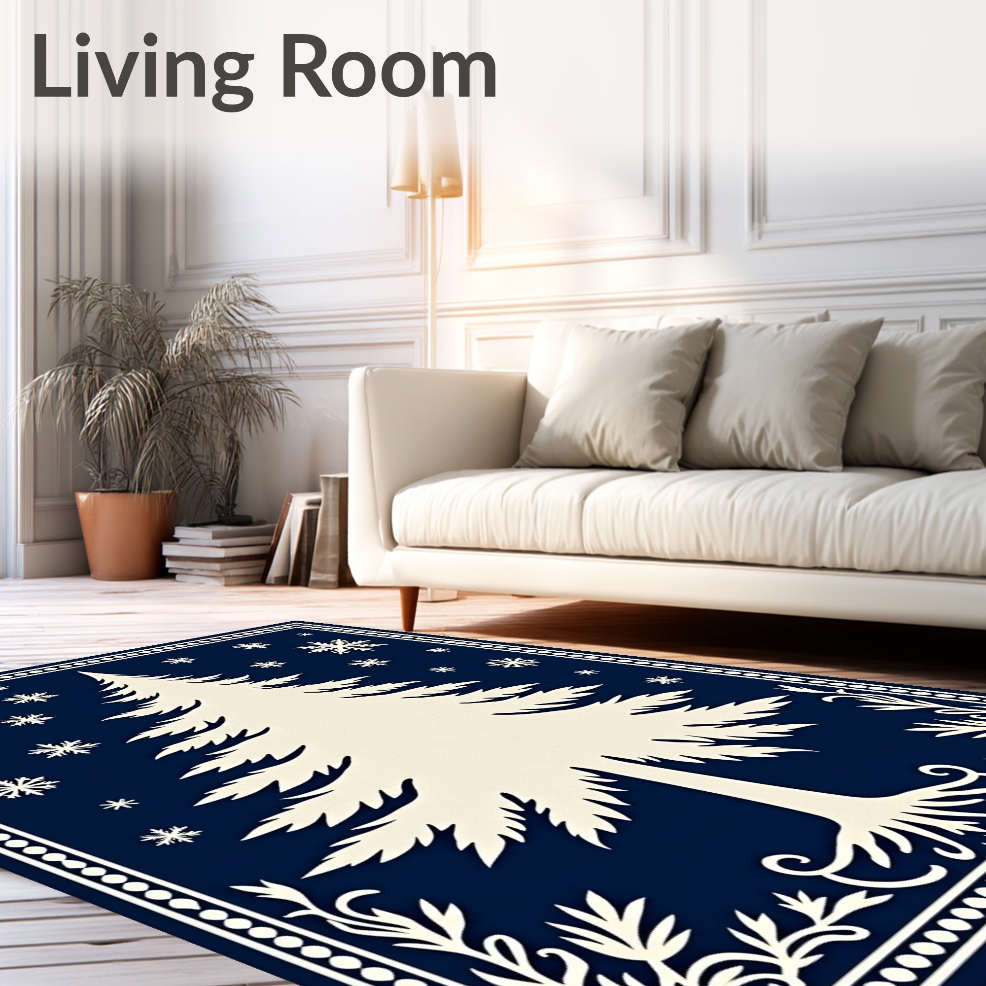 Winter Evergreen Snowflake Midnight Rug