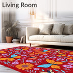 Crimson Garden Butterflies Floral Medley Rug