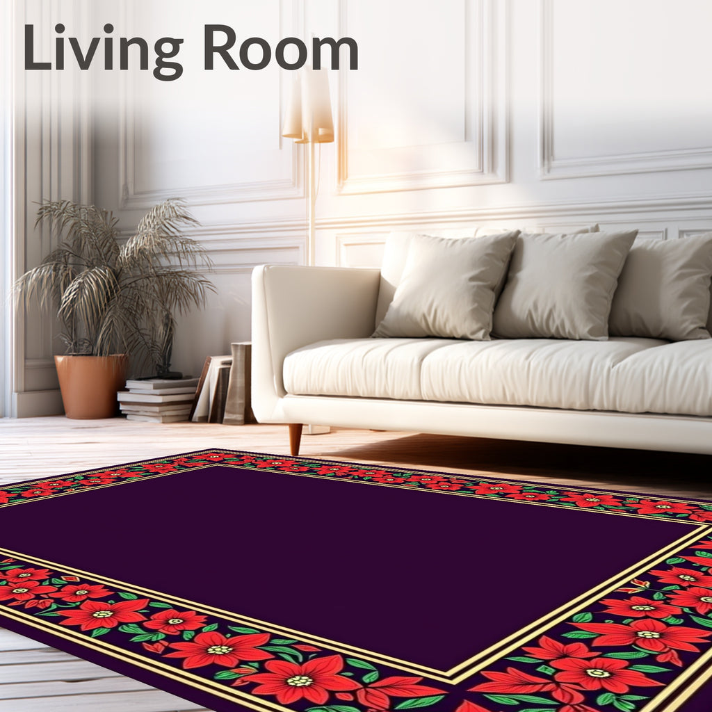 Rich Red Floral Border Plum Background Rug