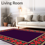Rich Red Floral Border Plum Background Rug