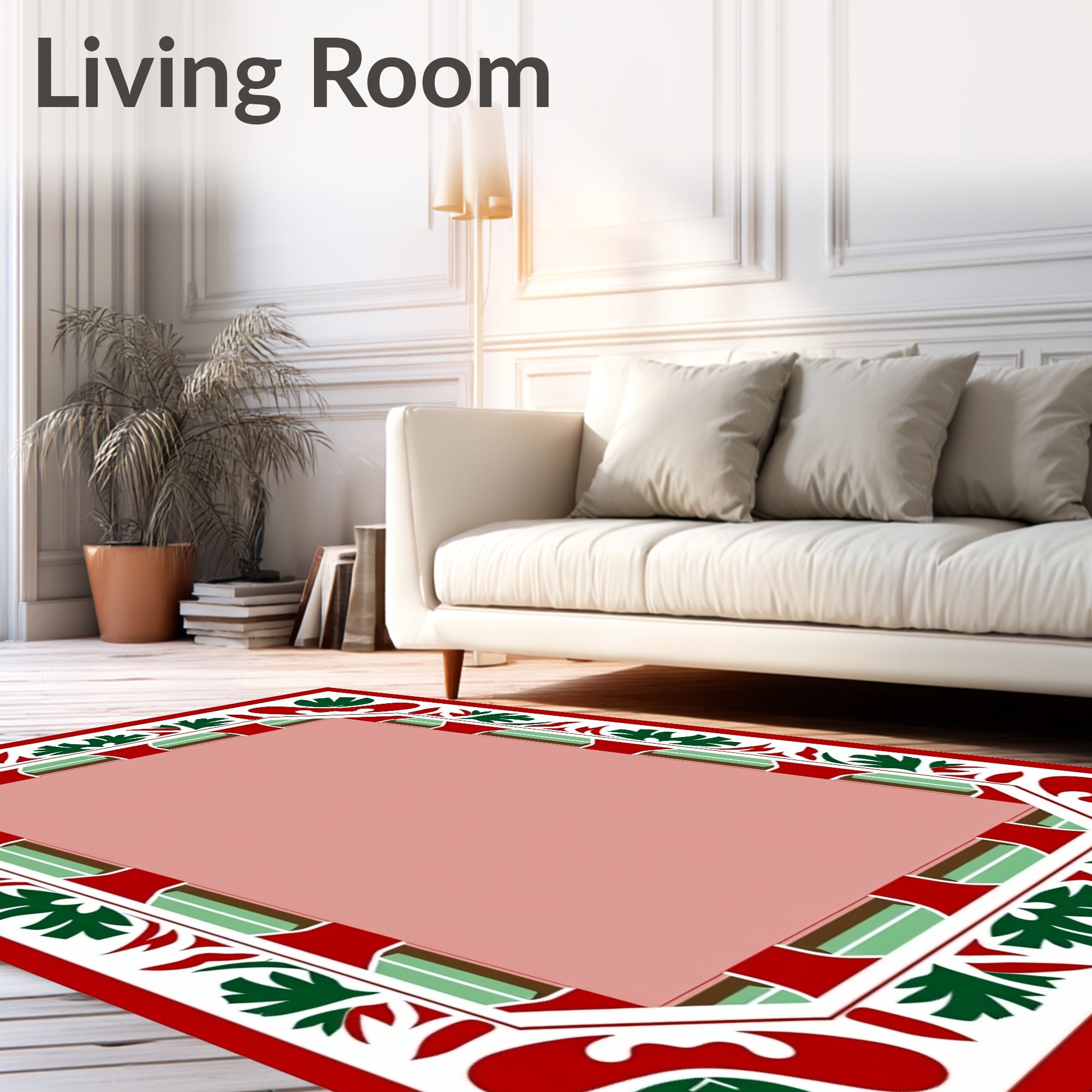 Crimson Green Leaf Border Medallion Rug