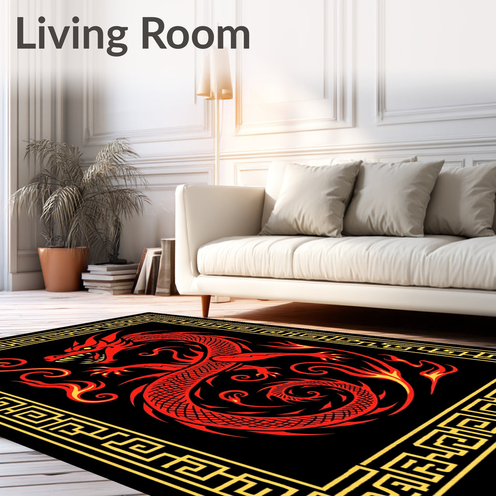 Bold Red Dragon With Golden Border Rug