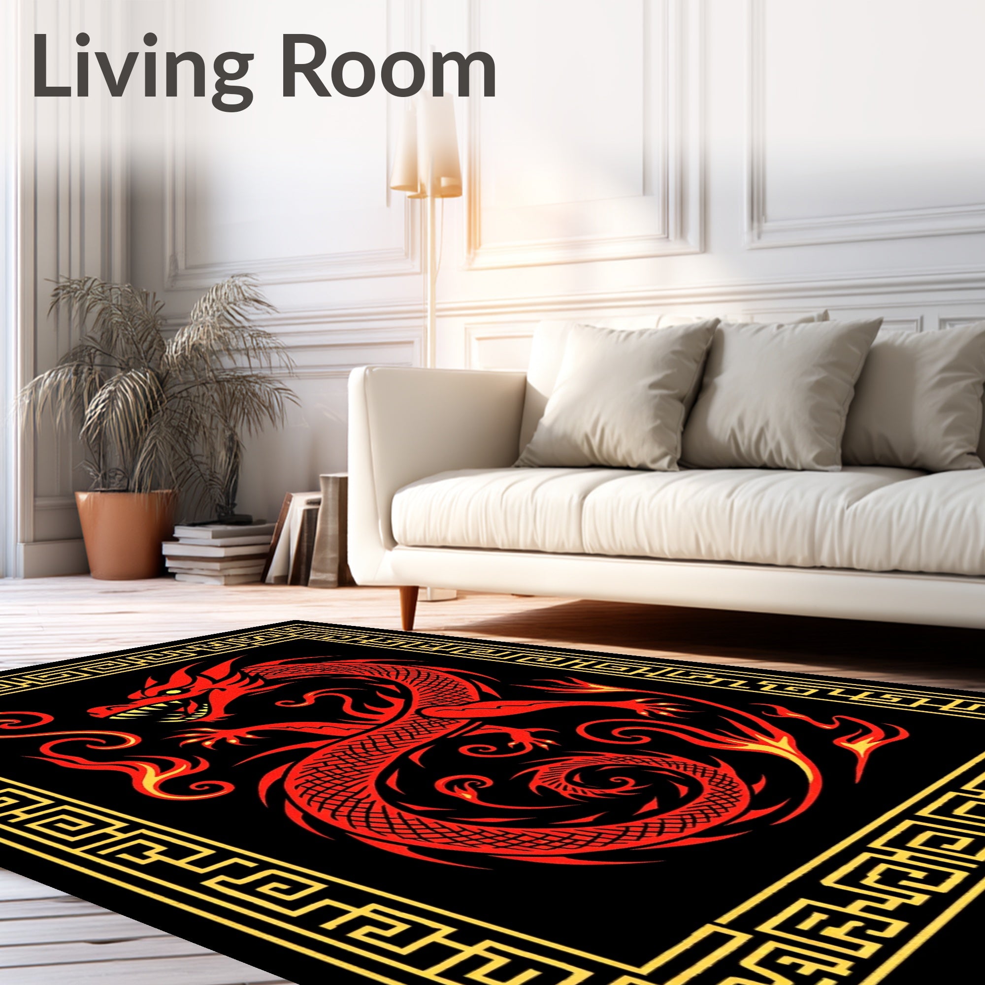 Bold Red Dragon With Golden Border Rug