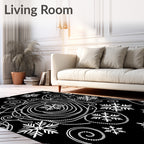 Black White Snowflake Swirl Accents Rug