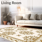 Antique Golden Floral Medallion Border Rug