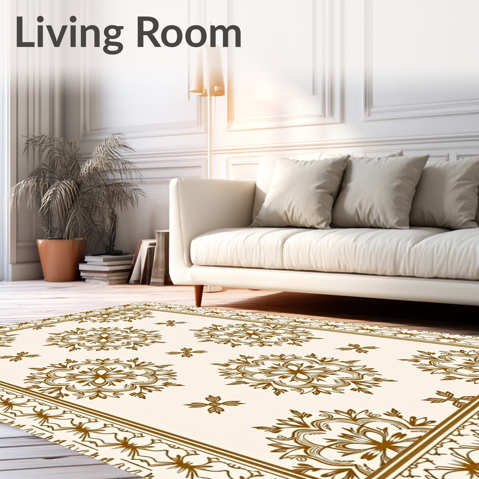 Antique Golden Floral Medallion Border Rug