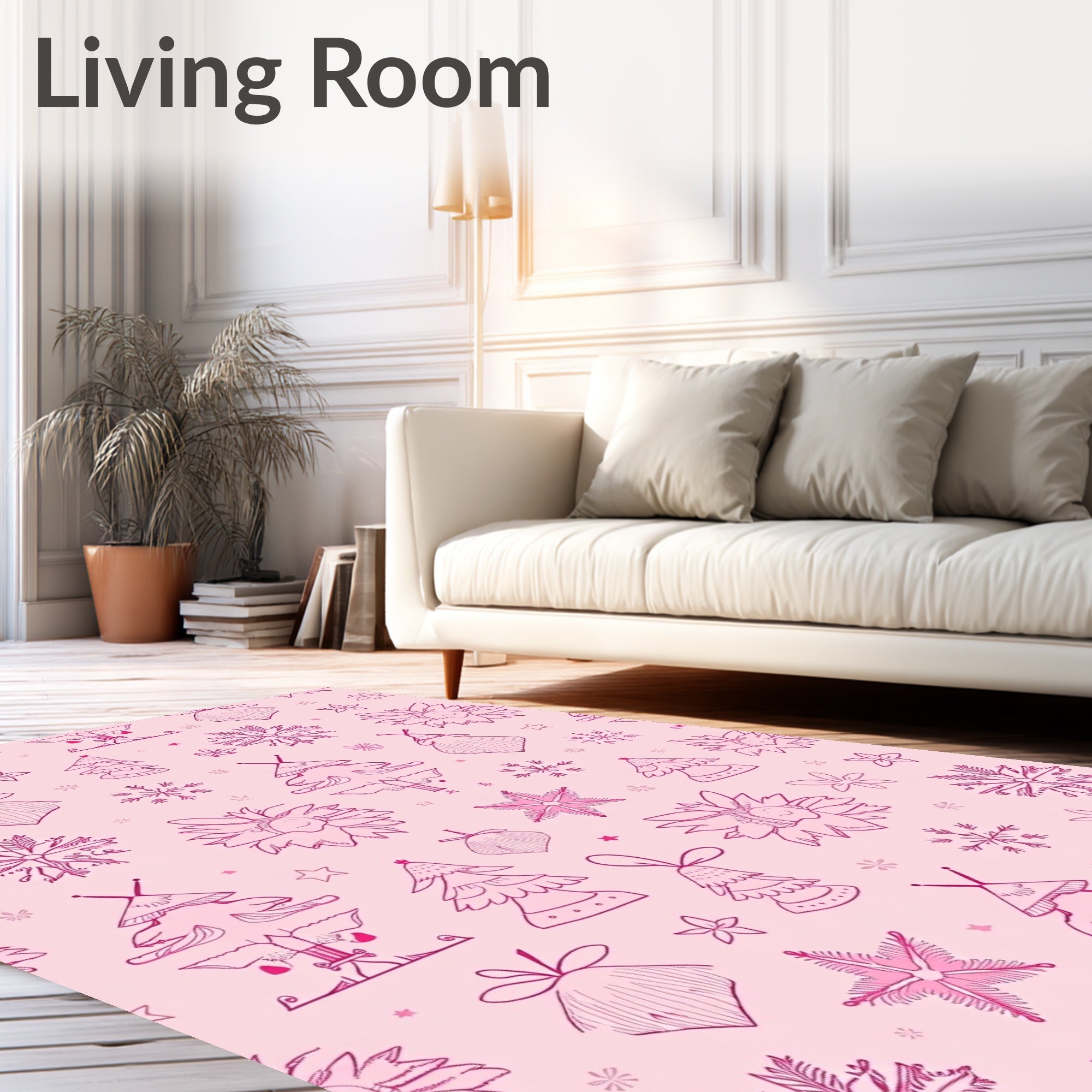 Pink Festive Christmas Trees Snowflakes Bells Rug
