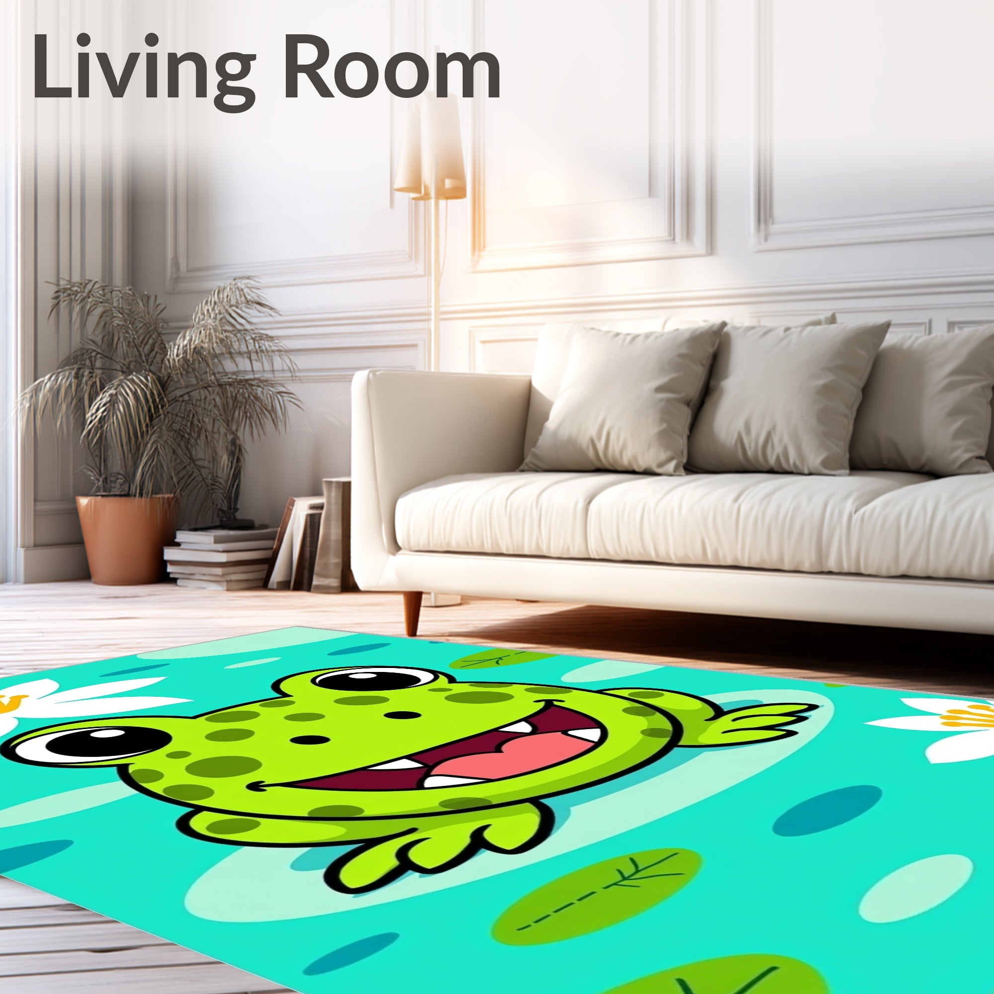Cute Green Frog Lily Pad Pond Rug