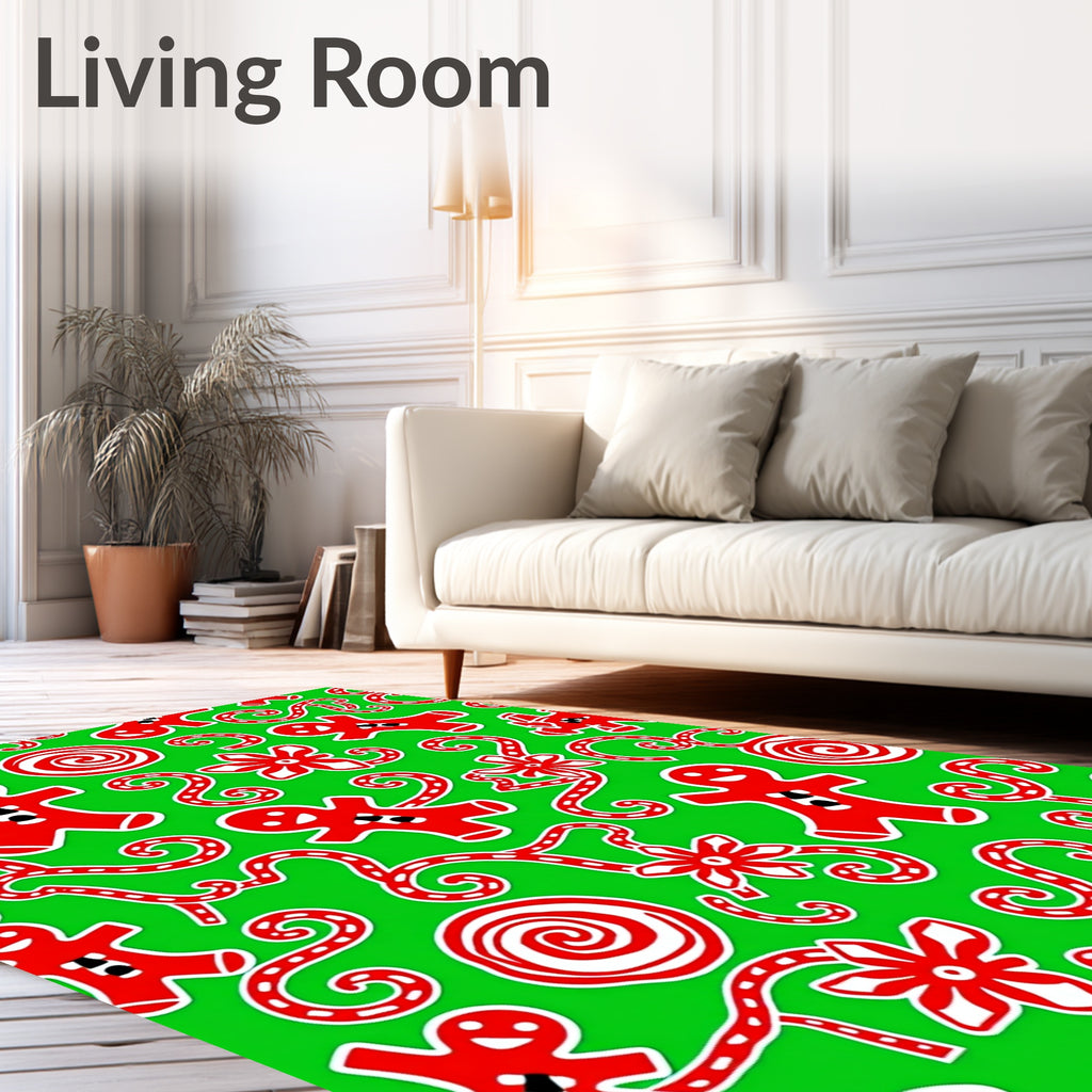 Red Gingerbread Man Swirls and Flowers Rug