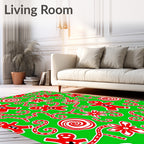 Red Gingerbread Man Swirls and Flowers Rug