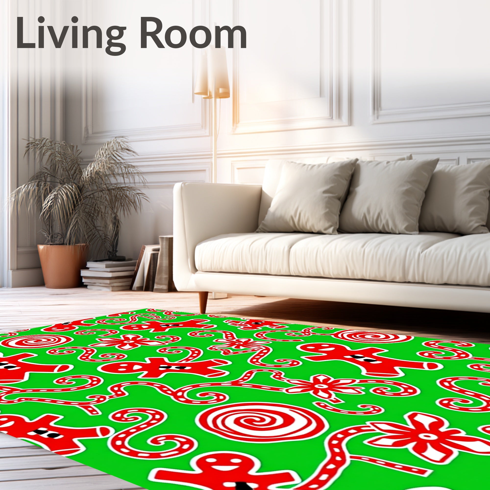 Red Gingerbread Man Swirls and Flowers Rug
