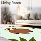 Whimsical Sloth Green Leaves Rug