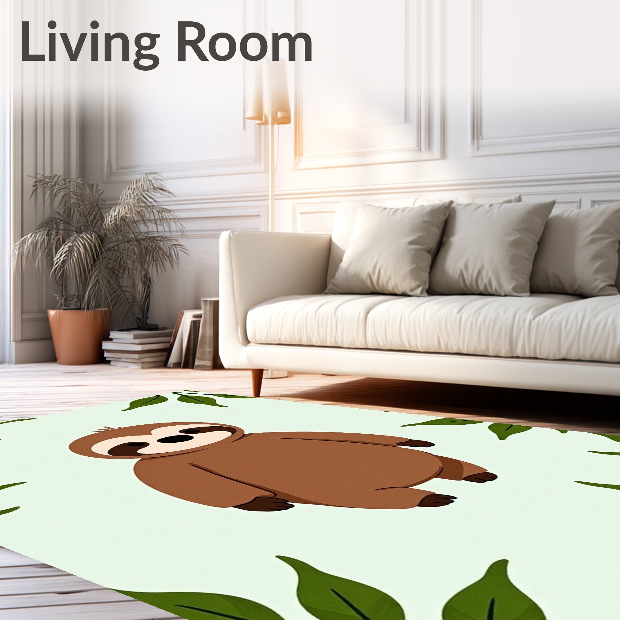 Whimsical Sloth Green Leaves Rug