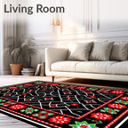 Bold Red Floral Geometric Border Rug