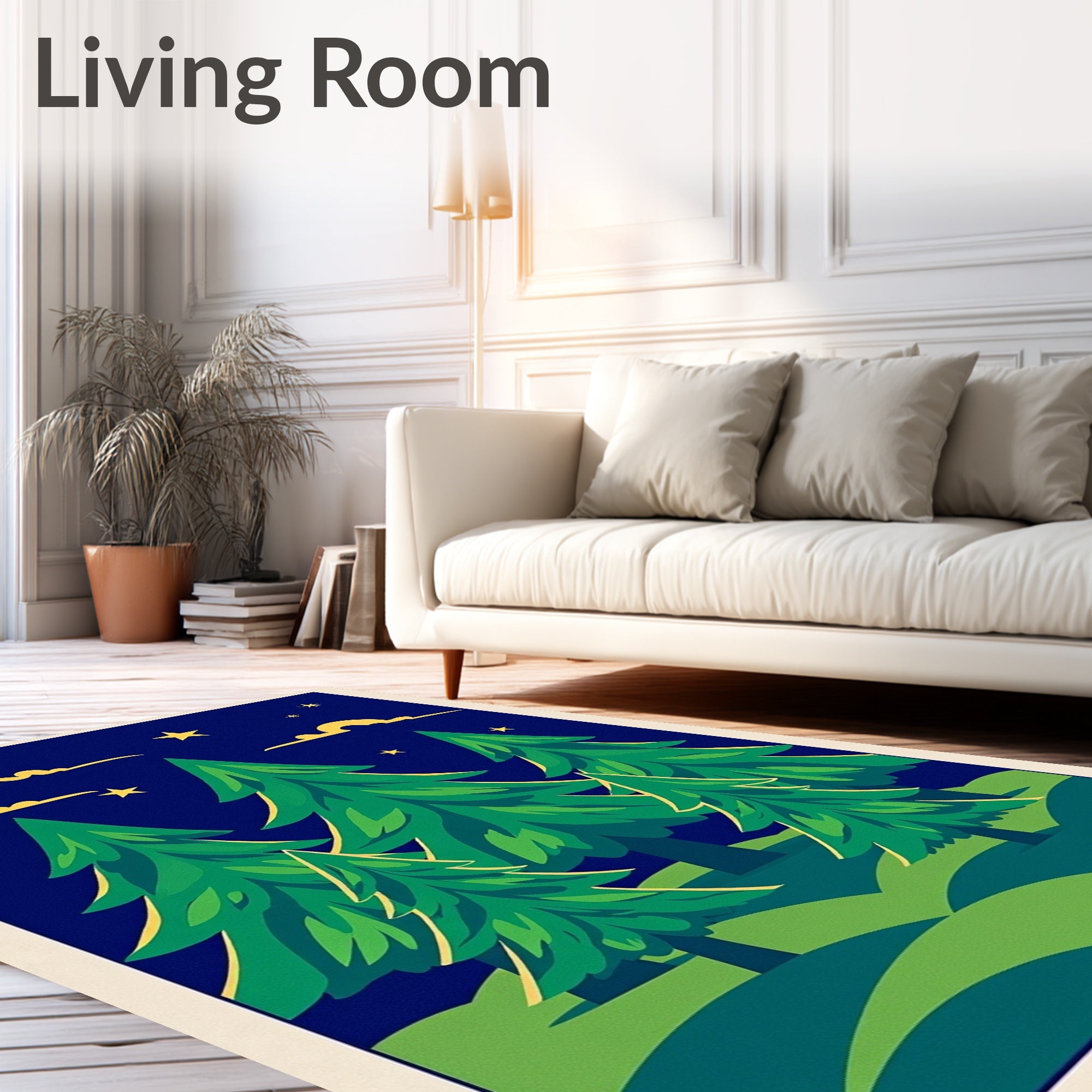 Dark Night Green Evergreen Forest Stars Rug