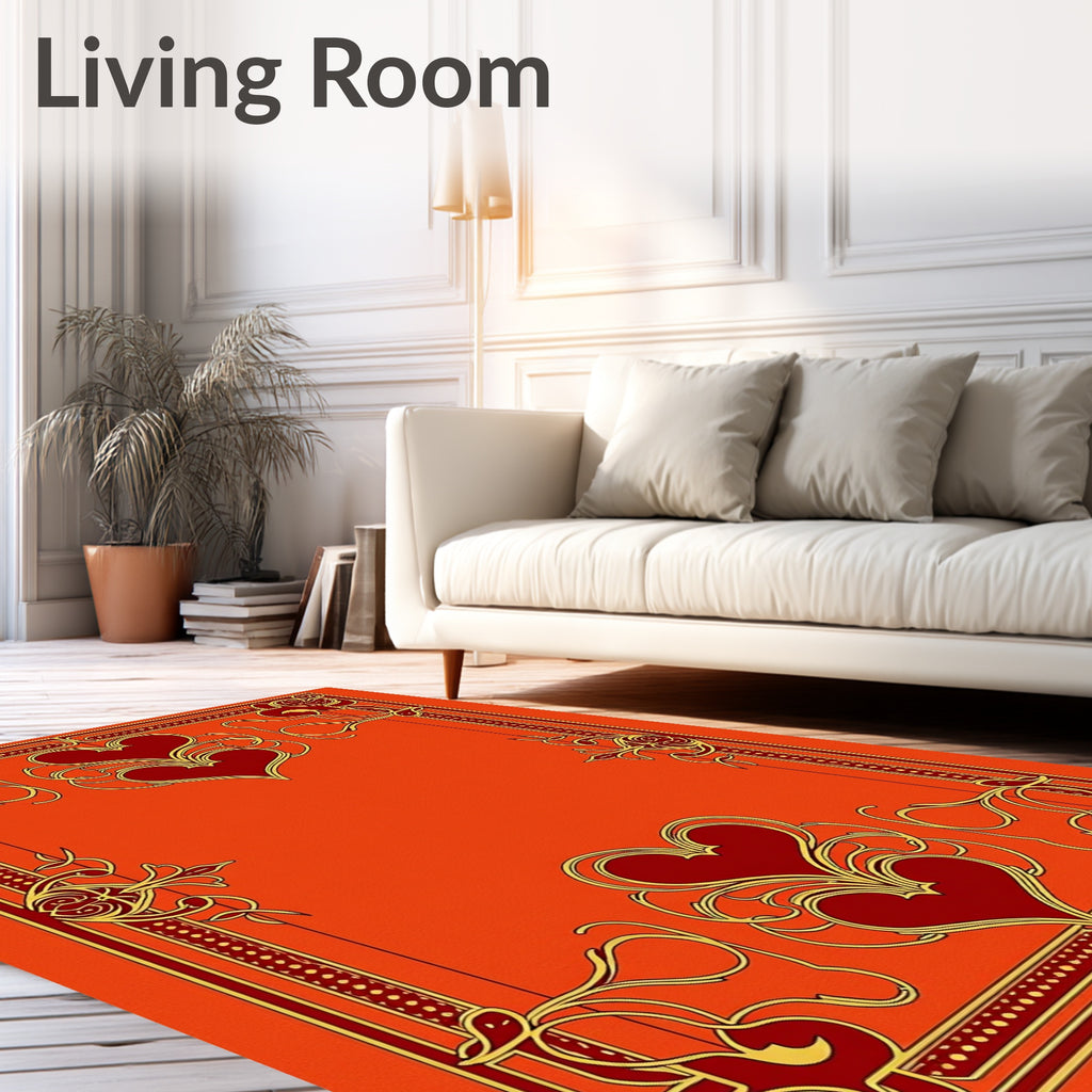 Crimson Gold Double Heart Frame Rug
