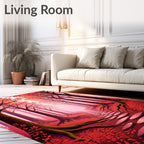 Crimson Forest Path Surrealism Rug