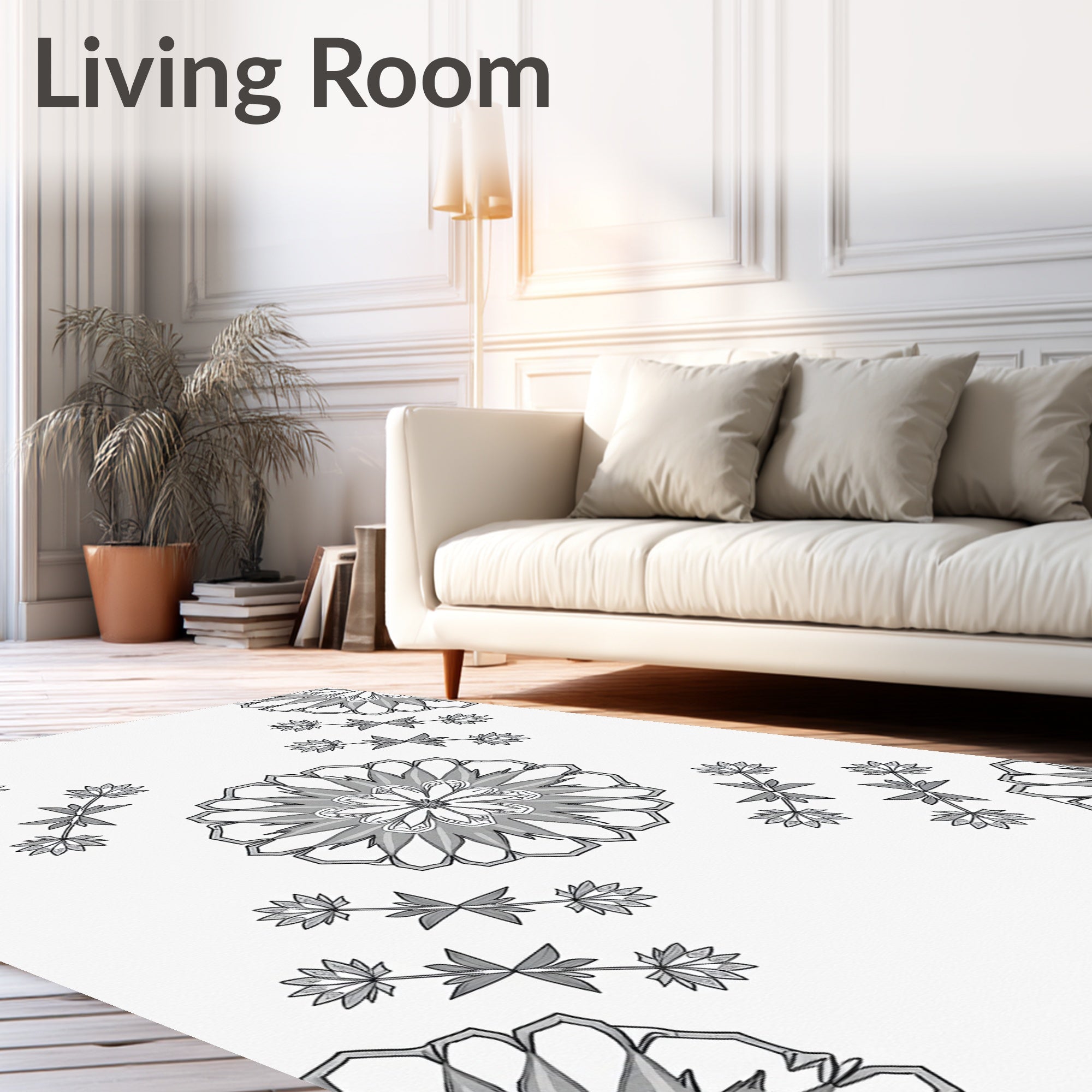 Monochromatic Floral Medallion Branch Rug