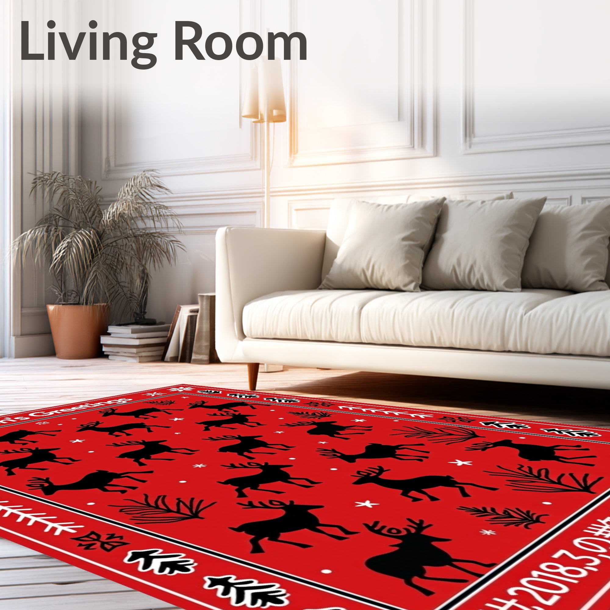 Red Reindeer Forest Winter Greeting Rug