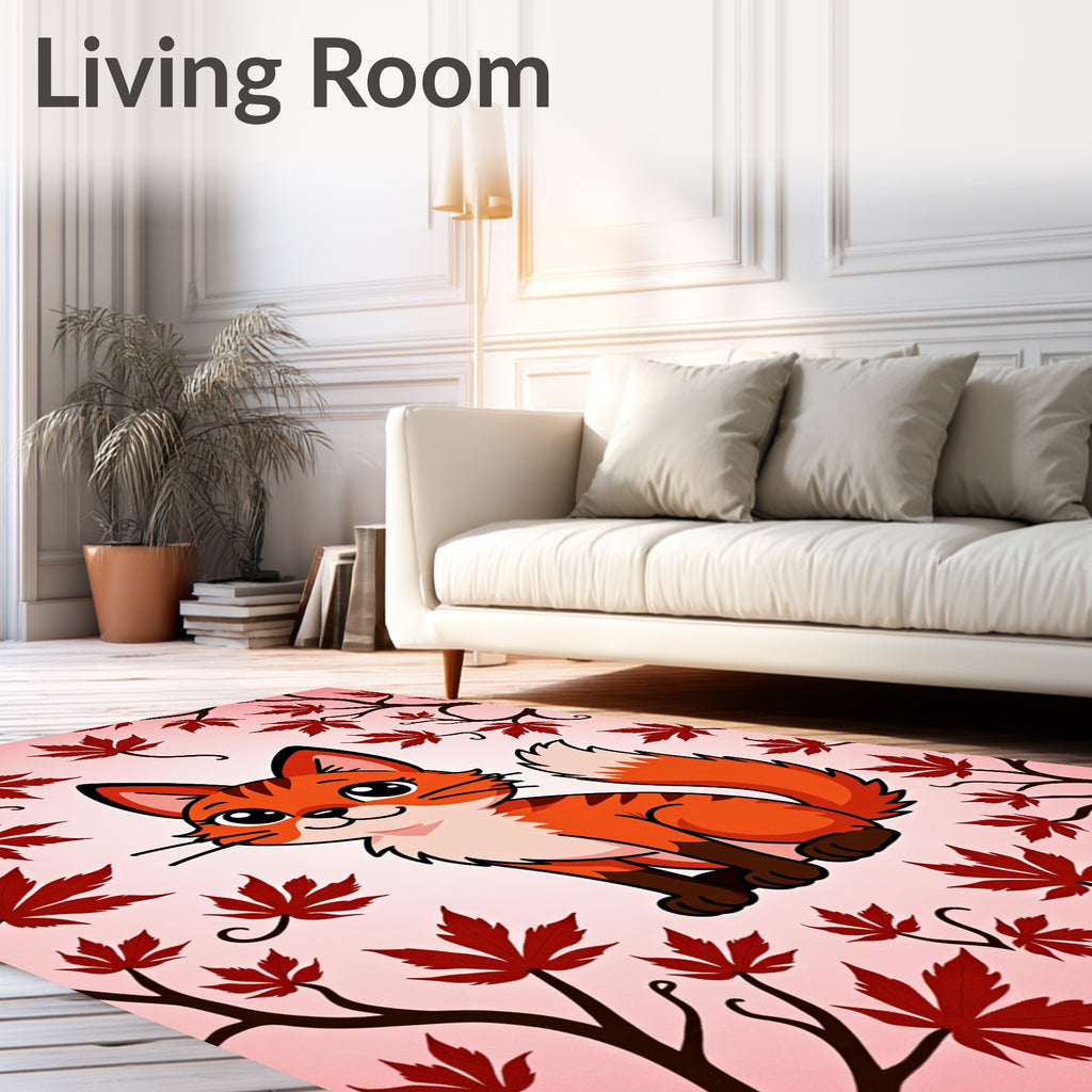 Cute Fox With Red Maple Leaves Rug