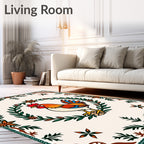 Fiery Rooster Floral Garland Border Rug