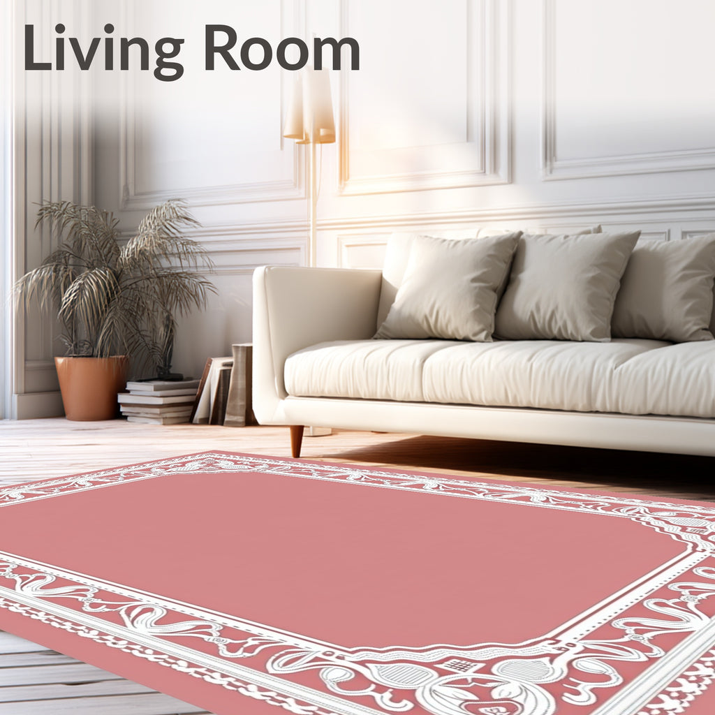 Ornate Rose Lace Medallion Border Rug