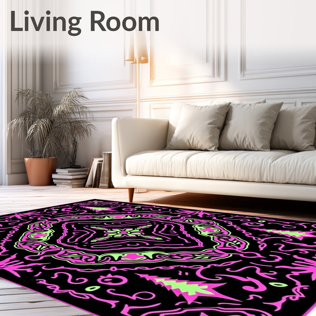 Neon Pink Green Forest Mandala Rug