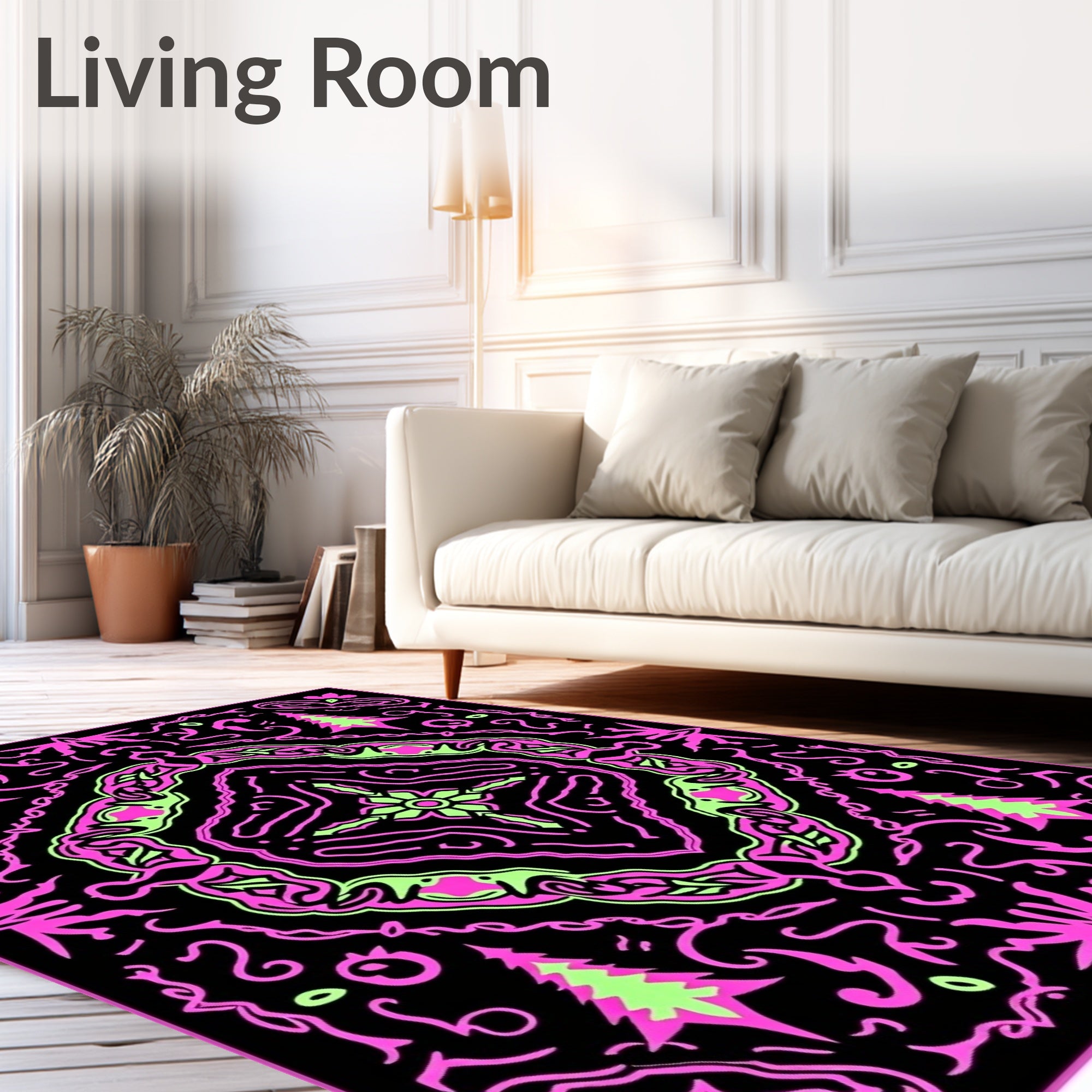 Neon Pink Green Forest Mandala Rug
