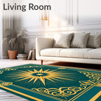 Golden Sunburst Emerald Border Rug
