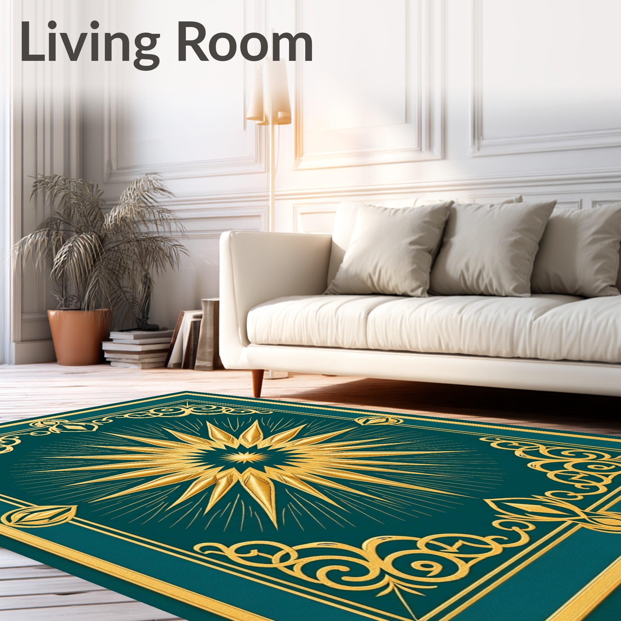 Golden Sunburst Emerald Border Rug