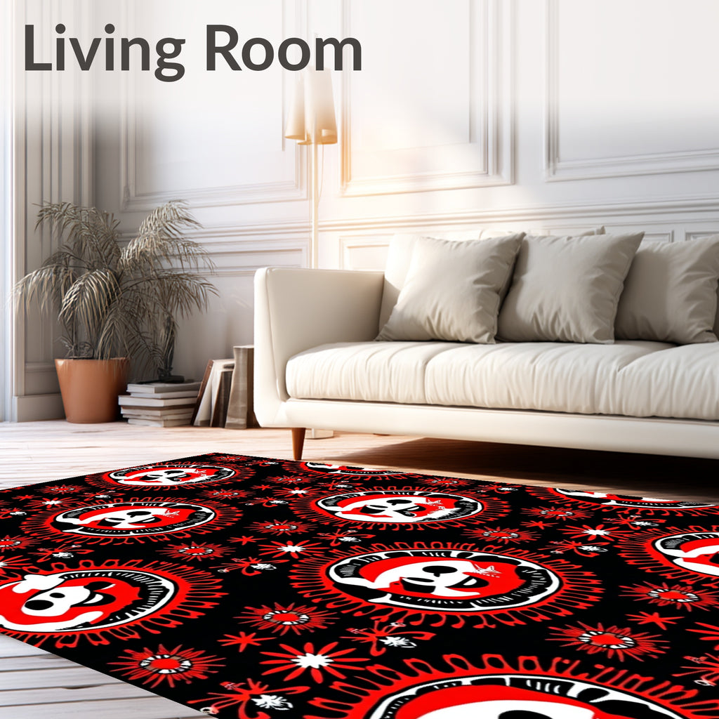 Bold Red Cartoon Sun Medallion Rug