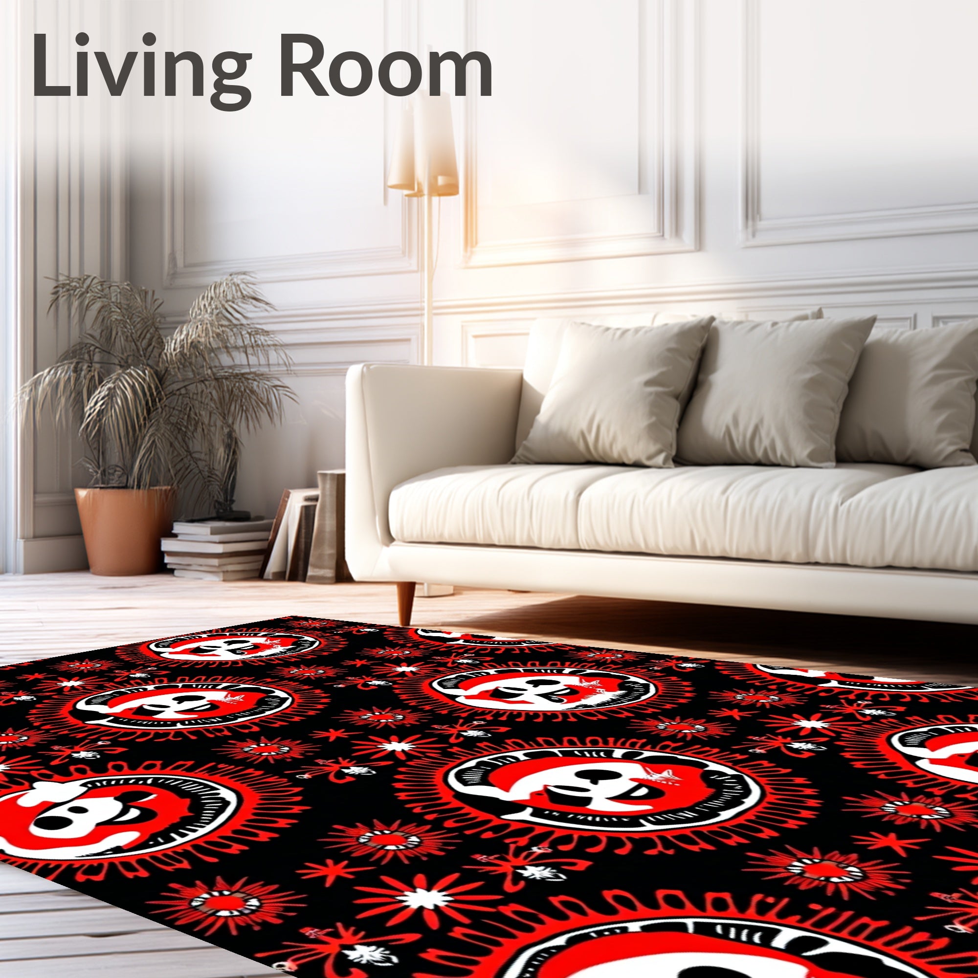 Bold Red Cartoon Sun Medallion Rug