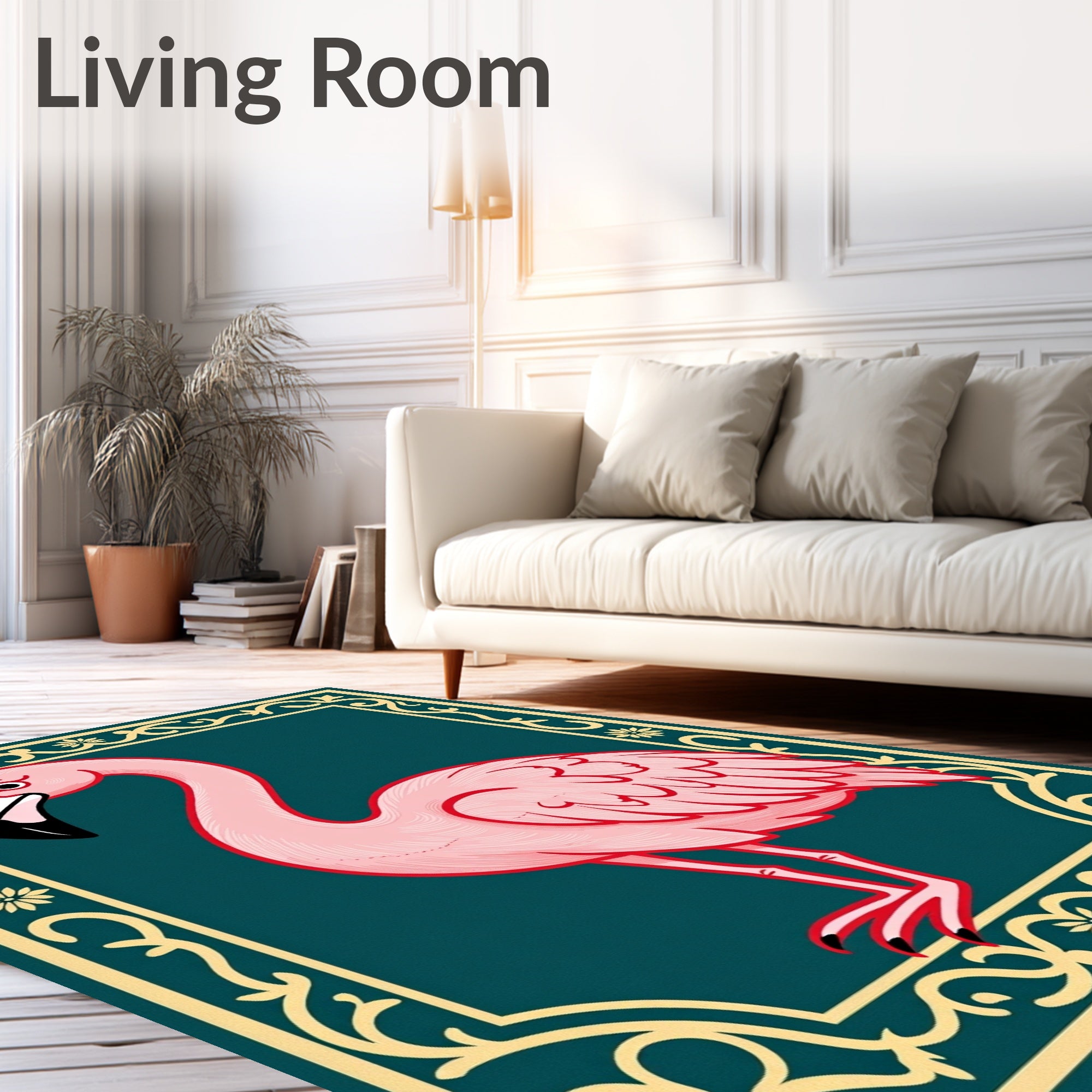 Pink Flamingo With Ornate Border Rug