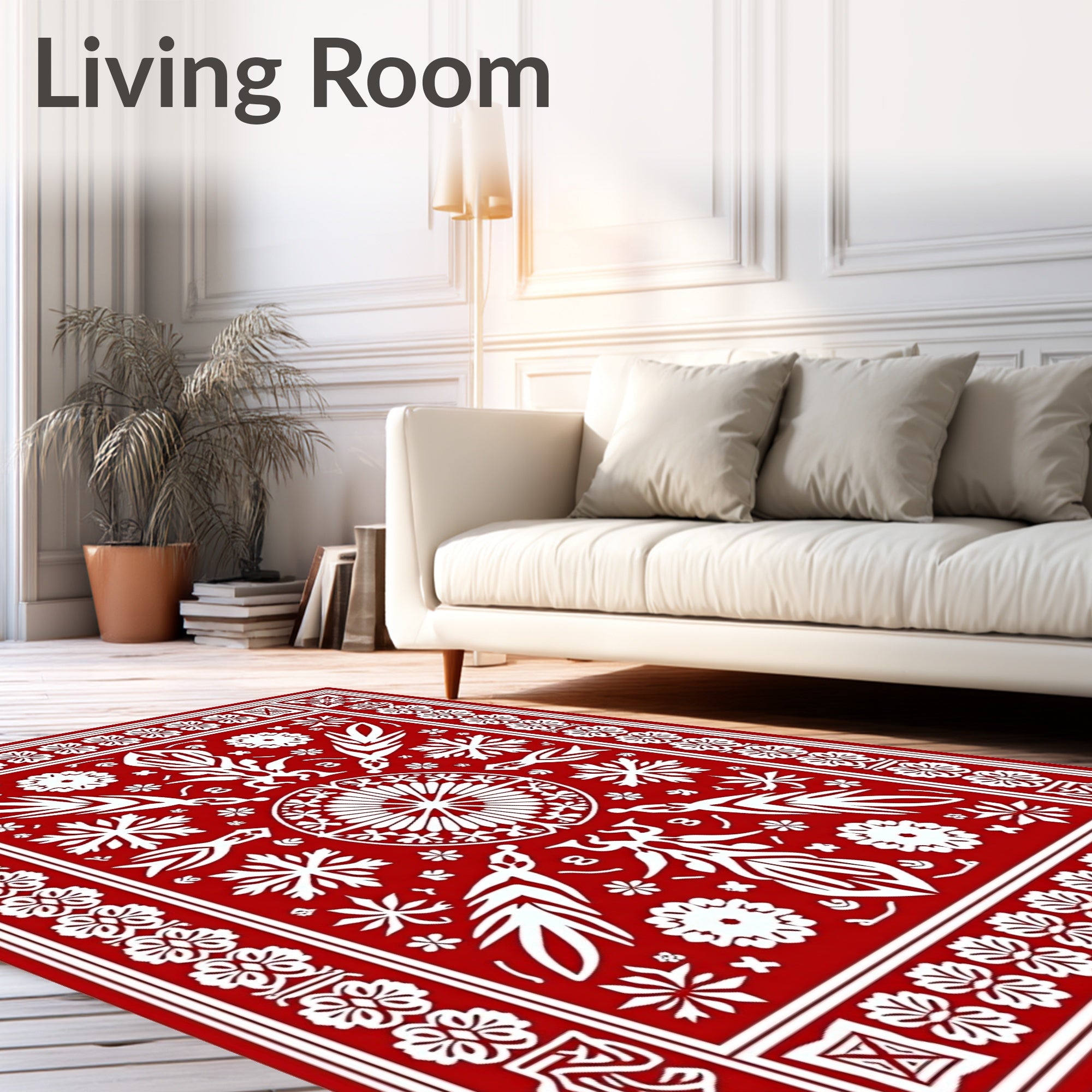 Scarlet White Botanical Garden Medallion Rug