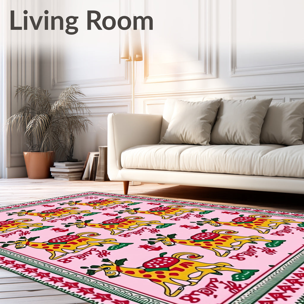Whimsical Yellow Giraffe Pink Repeating Rug