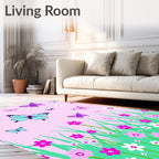 Light Pink Butterfly Meadow Garden Rug