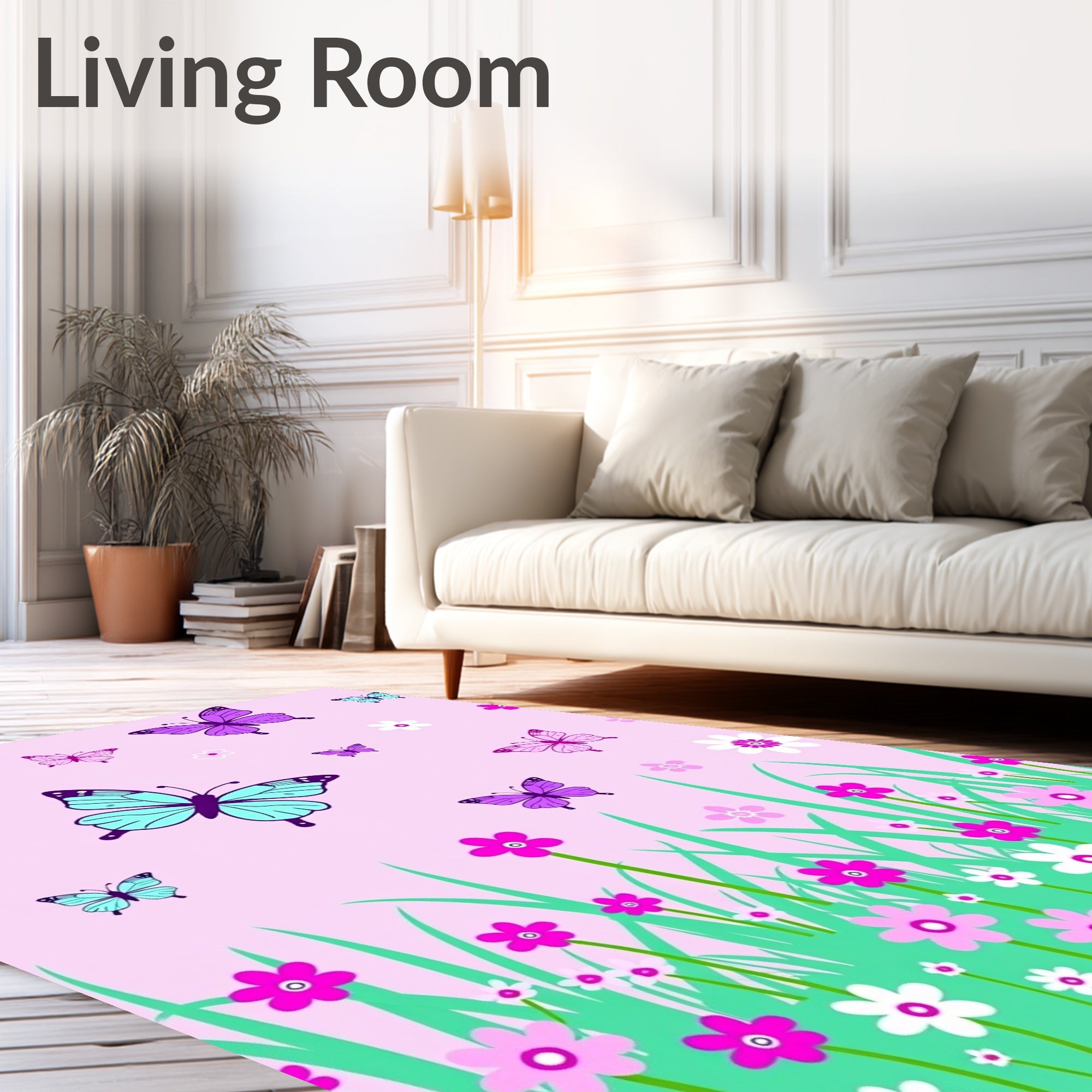 Light Pink Butterfly Meadow Garden Rug