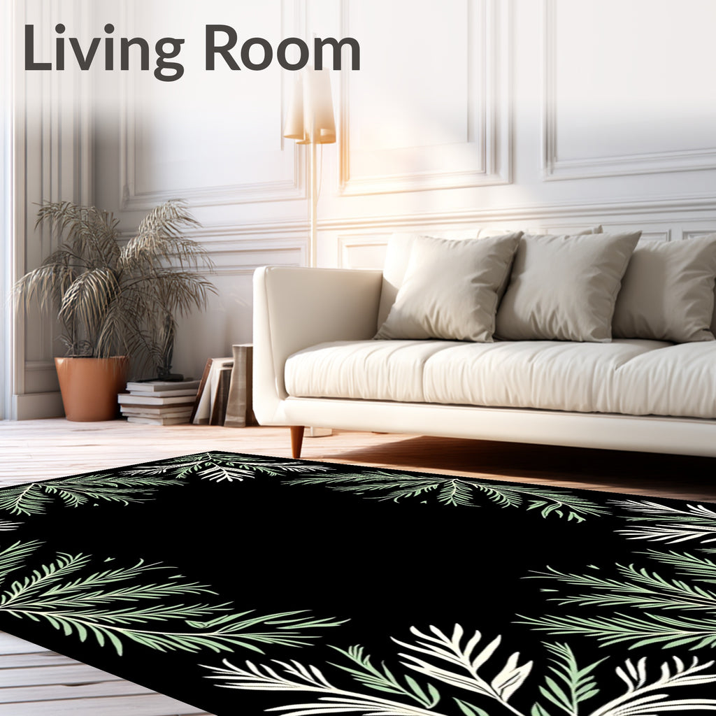 Soft Green Branch Border Frame Rug