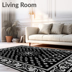Black White Floral Medallion Scroll Rug