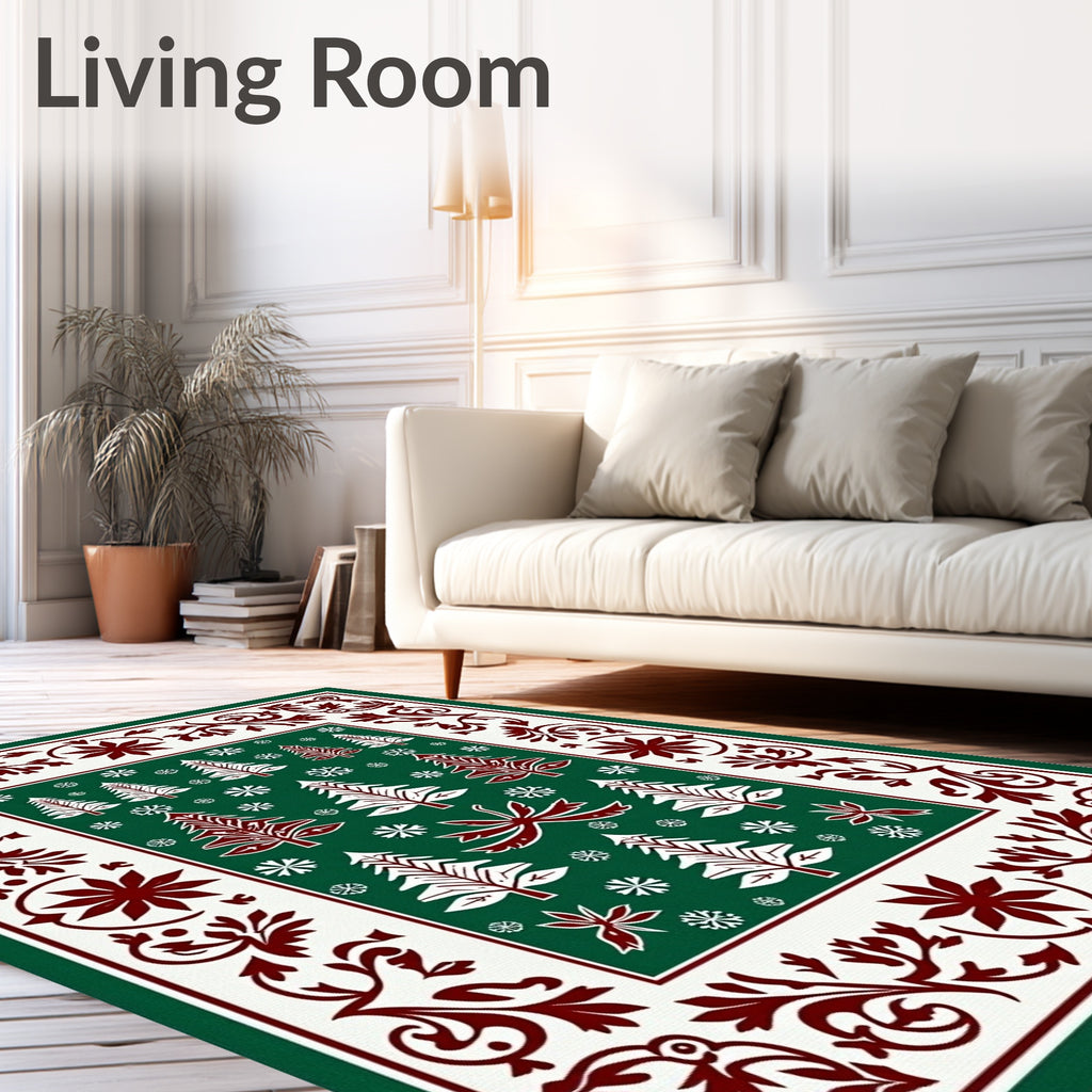 Festive Green Red Pine Wreath Rug
